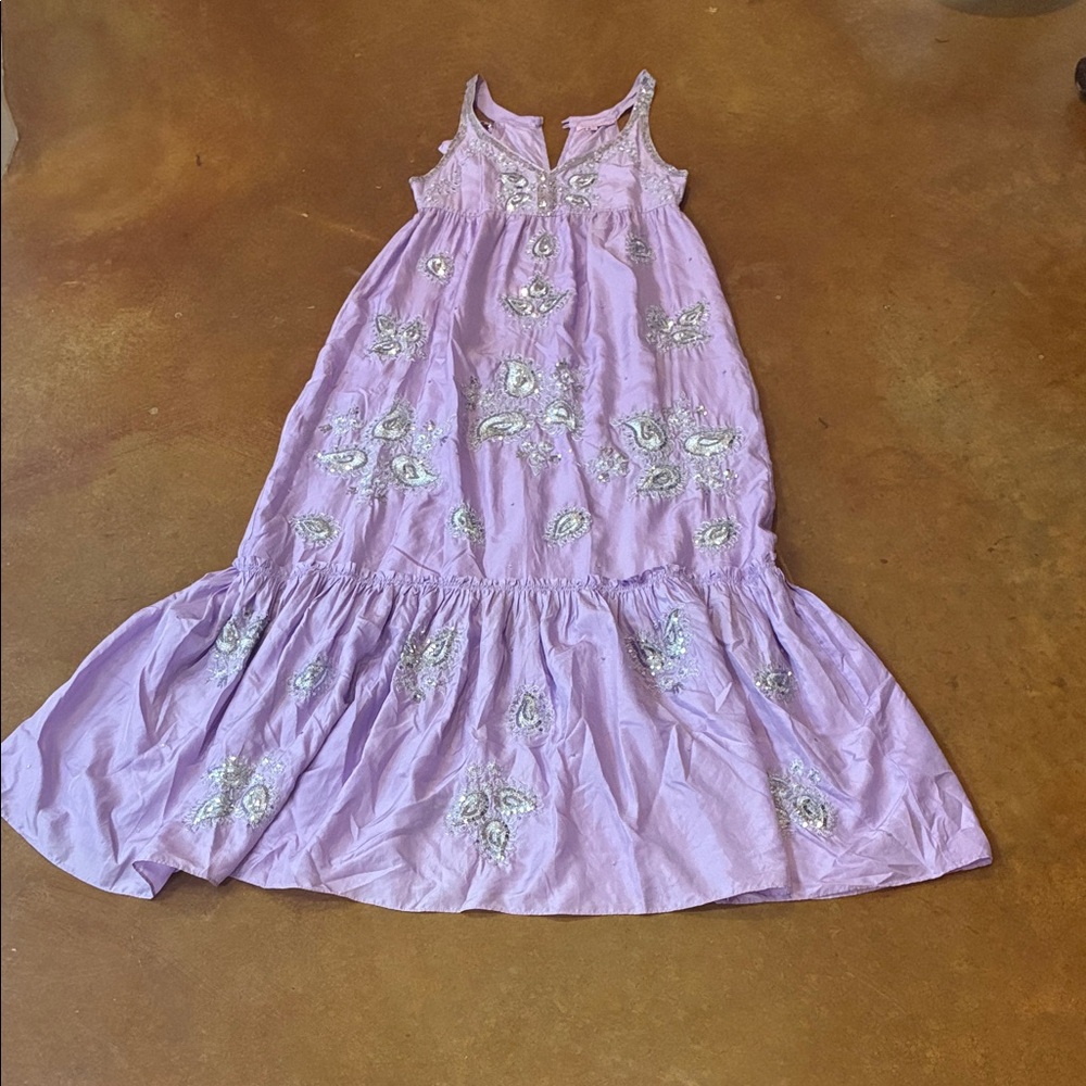 Calypso St. Barth Lilac Sleeveless Maxi Dress with Silver Embroidery